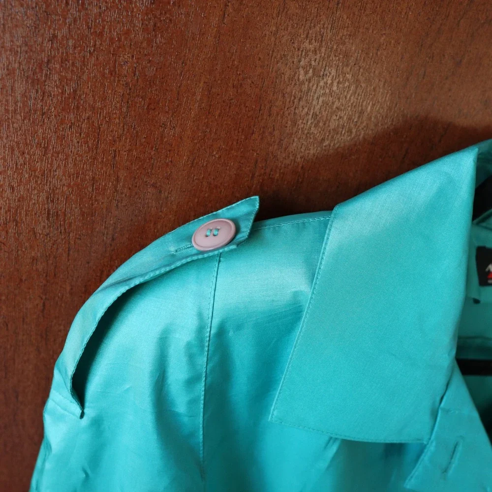 British Mist Vintage ALORNA Teal Women's Raincoat‎ Trench Coat Belted Size 15/16
